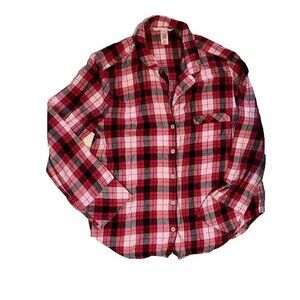 Victoria Secret Red Metallic Plaid Cozycore Button Down Pajama Top Sz M